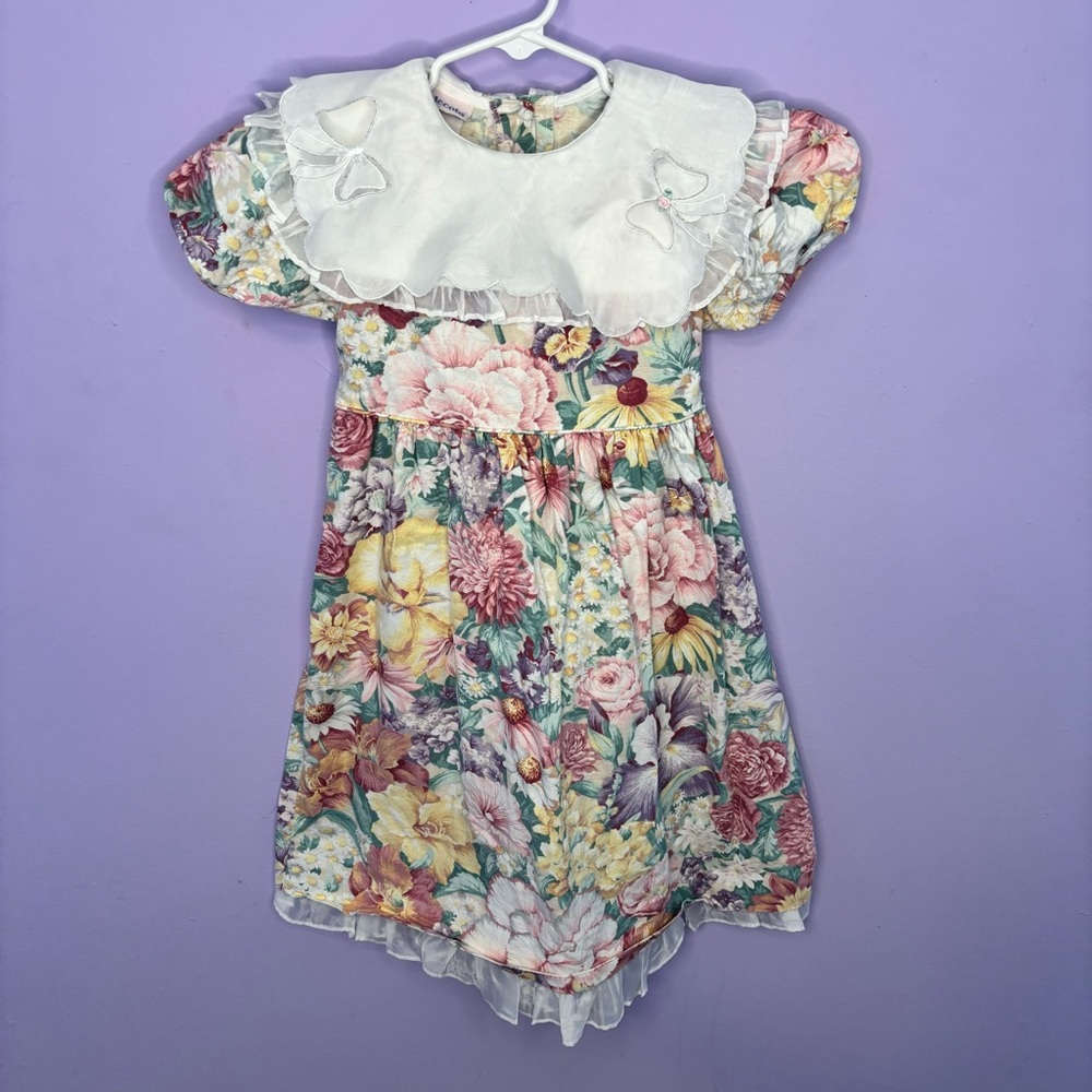 VTG 90s PICCOLO MULTICOLORED FLORAL PRINT SMOCKED DRESS GIRLS SIZE 5/6 SPRING